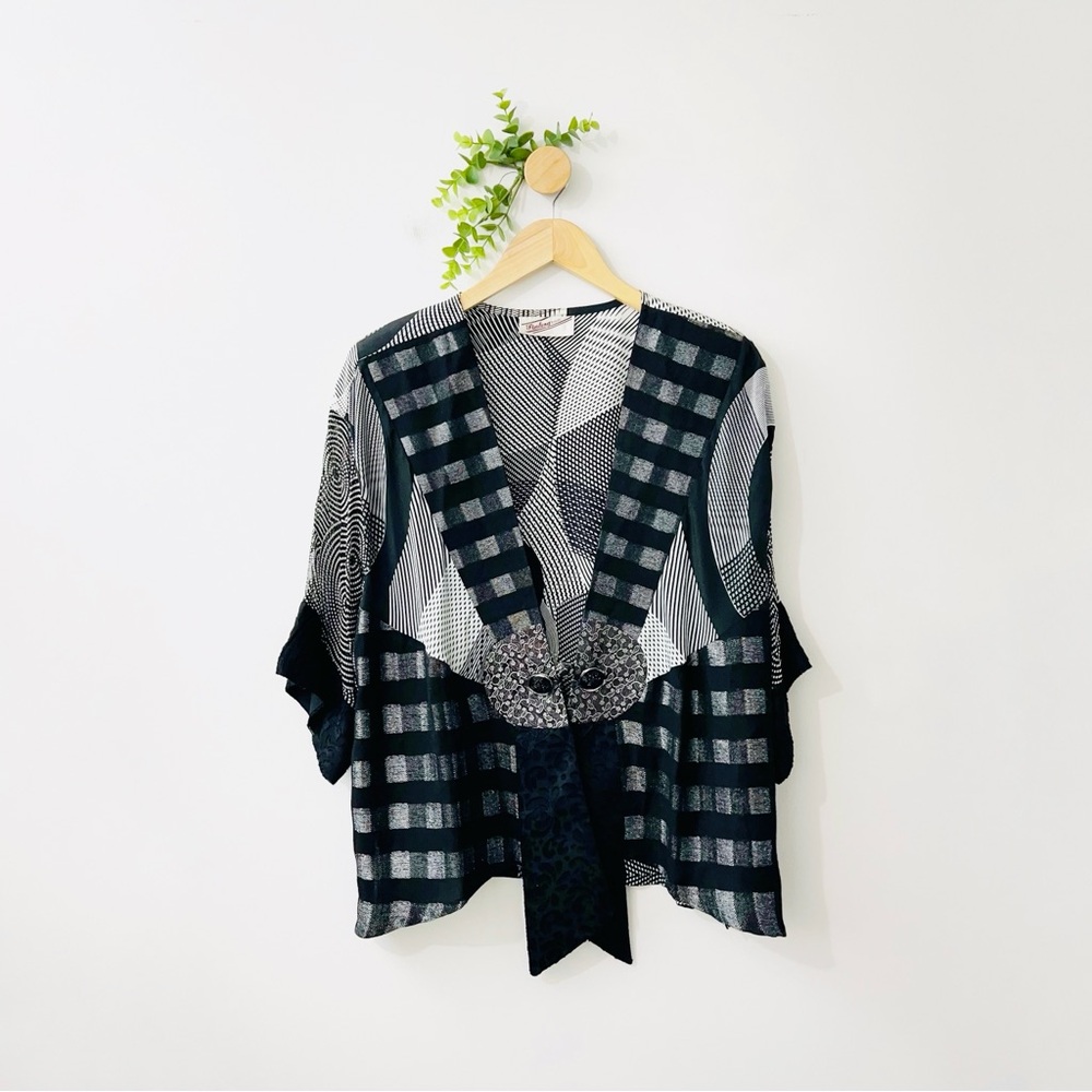 Sterling Styles Vintage Art Silk Patchwork Lagenlook Kimono Blouse